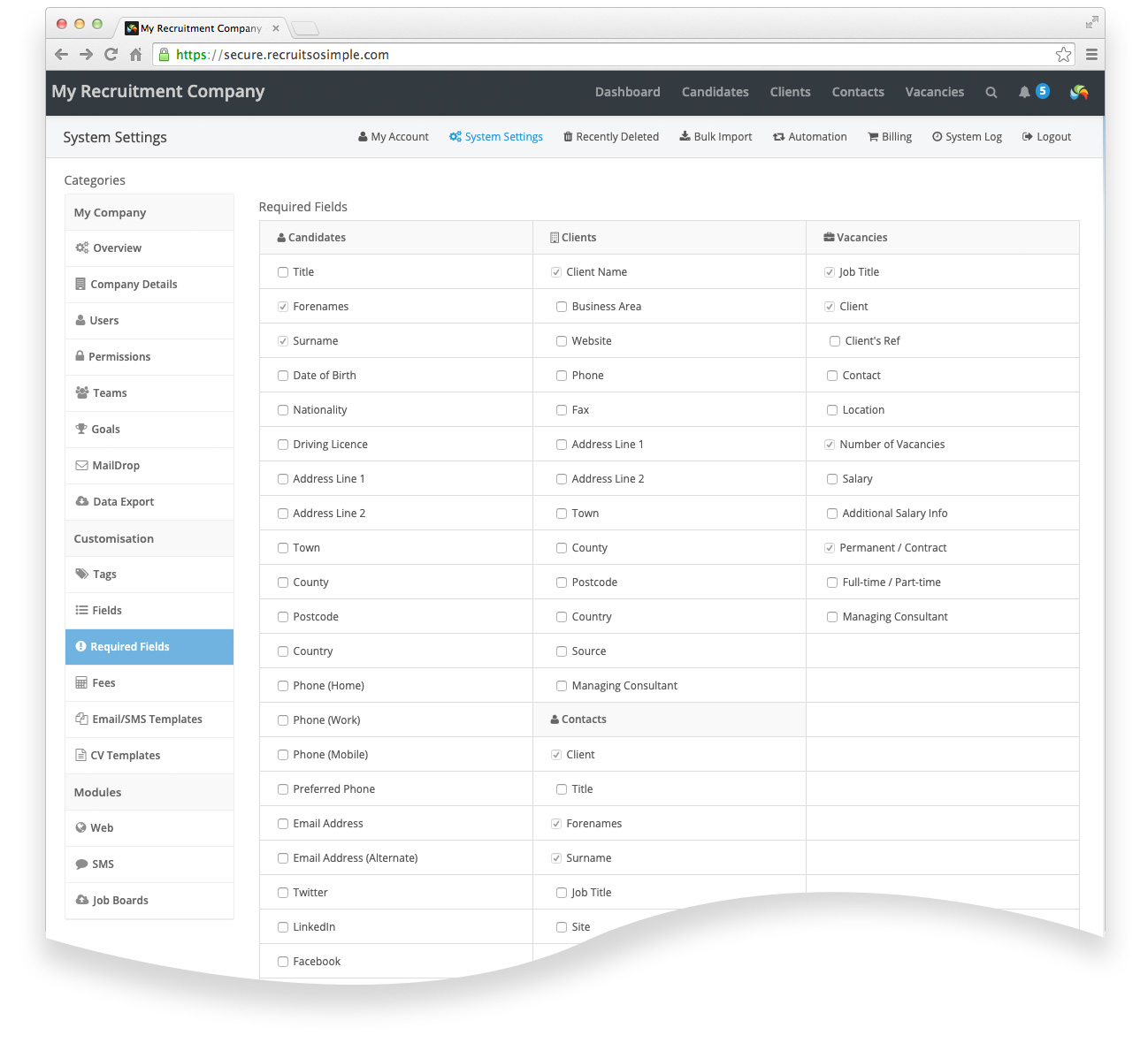 Required Fields