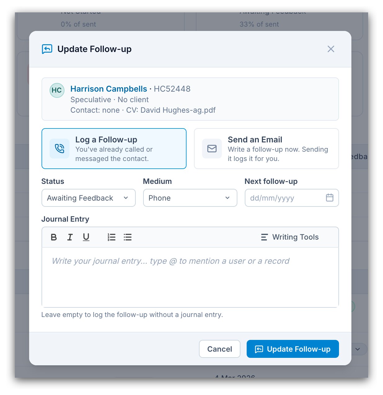 Log a Follow-up